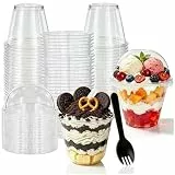 50 Stück Dessertgläser Plastik 9oz/270ml dessertbecher plastik Wiederverwendbar Dessertschalen Quadratischer für Pudding, Eiscreme, Mousse, Picknicks, Partys und Desserts für die ganze Familie（7x7cm）