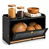 AH® Bambus Brotkasten holz mit Schneidebrett, Holz Brotkästen mit Belüftung- Elegant brotbox küche zur Brotaufbewahrung, bread box | 40x 26 x 23 cm, brotbehälter aus Holz(Shwarz)