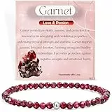 Farfume Granat - Liebe & Leidenschaft - Edelstein Perlen Armband für Frauen, 4mm Kristall Silber 925 Naturstein Schmuck Elastisch Armbänder Damen, Chakra Spirituelle Charms Armbänder Geschenke