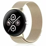 RoiYeel Armband Kompatibel mit Google Pixel Watch 3 41mm/2, Edelstahl Magnetisches Uhrenarmband Mesh Metall Ersatzbänder, Dual Magnetisch Einstellbar Armbänder für Pixel Watch Champagner