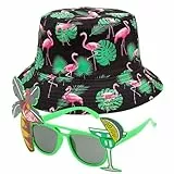 Flamingo Fischerhut Herren Damen Set Mit Lustiger Brille Bucket Hat Flamingo Muster Für Sommer Urlaub Mallorca Festival Outfit Damen Party Accessoires Hawaii Look Sonnenhut Paket Mallorca Party Outfit