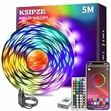 KSIPZE Led Streifen 5m, RGB LED Strip mit Fernbedienung Bluetooth App, Dimmbar Farbwechsel led Lichterkette Lichtband Musik Sync, Selbstklebend Leds Kette Leiste band Beleuchtung für Zimmer Partei
