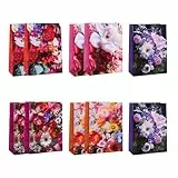 Idena 90224 - Geschenktüten Classic Blumen, 10 Stück, Geschenktaschen in der Größe 11,5 x 16 x 5,5 cm, glänzende Papiertüten mit bunten Blumen