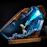 FIYSON 3D Dragon Ball Epoxidharz Nachtlicht, Harz-Son Goku Figuren Ornamente mit Holzsockel, Nachttischlampe mit USB-Kabel und 16 Farbe Remote Mehrfarbige LED Nacht Lampe, Desktop-Kunst-Dekor(Stil 2)