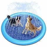 Peteast Hundepool für Große & Kleine Hunde & Kinder 59' Faltbarer Splash Sprinkler Pad, 0.58mm Verdickt Anti-Rutsch Hunde Wasserspielzeug, Umweltfreundlich Langlebig