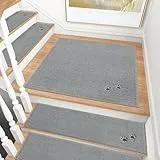 BEQHAUSE Treppeneckmatten Stufenmatten Innen rutschfest, Maschinenwaschbare Treppenteppich für Kinder, Älteste und Haustiere, 100% Polyester TPE -Rücken, 76X76cm, Grau