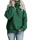 Imuedaen Pullover Damen Elegant Rollkragenpullover Langarm Strickpullover Lässiges Stricken Pulli Winter Sweatshirt Oberteile (A Grün, L)
