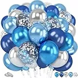Hierein Luftballons Blau Silber, 60 Stück Latex Blaue Luftballons Set, Geburtstagsdeko Blau, Konfetti Ballons für Geburtstag Hochzeit Verlobung Graduation, Deko Geburtstag Frau Mann