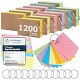 Siumir 1200 Stücke Karteikarten, Doppelseitiger Druck, A8 Lernkarten, mit Krafteinband und Loseblattring, Sechsfarbige Linierte Karteikarte, geeignet für Büros & Wohnungen & Schulen (7.4 x 5.2 cm)