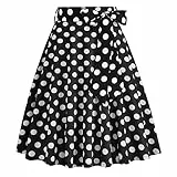 Odizli Rock Damen Knielang Rockabilly Tellerrock Elegant 50er Jahre Vintage Sommer A Linie Swing Petticoat R�cke Faltenrock Plisseerock Retro Trachtenrock Festlich Sommerrock Schwarz Polka Dot S