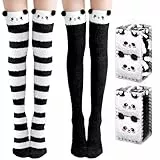 Kakveiai Damen Lange Socken, Überknie Kniestrümpfe, KuschelSocken, Overknee Strümpfe, Flauschige Kuschel Süße warm weiche, für Damen und Mädchen, Einheitsgröße 2 Paar(Schwarz+Schwarz Weiß)