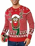 Leversic Hässliche Weihnachtspullover Herren Ugly Christmas Sweater Rentier Schneeflocken Lustige Weihnachtspulli Warme Strickpulli für Männer, Rot, L