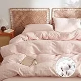 AShanlan Bettwäsche 135x200 Baumwolle Rosa Kariert Bettwäsche-Sets 135 x 200 cm Bettbezug mit Kissenbezug 80x80 cm ÖKO-TEX Leinenoptik Gewaschene Baumwolle Bettwäsche mit Reißverschluss