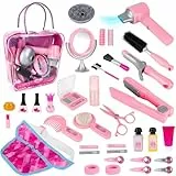 deAO Friseurkoffer Set für Mädchen, 35-teilig Schönheitssalon-Set Modespiel mit Haartrockner, Spiegel, Lockenstab und Zubehör Make-up-Set, Friseur Set Rollenspiel Spielzeug für Kinder