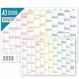 Häfft® Wandkalender 2026 A3 gefalzt (42 x 29,7 cm) 'Rainbow' Wandplaner mit Ferien-Übersicht und Feiertagen + gratis A4-Kalender - nachhaltig & klimafreundlich