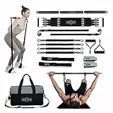 INNSTAR Tragbares Home Gym 5.0 Set, Bankdrücken Brusttrainer Resistance Band Set, Fitnessbänder Krafttraining mit Detachable Fitness Stange,für Zuhause, Reisen, Fitnessstudio (Grau)