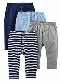 Simple Joys by Carter's Unisex Baby Hose Baumwolle, 4er-Pack, Blau/Grau Meliert/Marineblau/Streifen, Frühchen