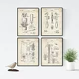 Nacnic Werkzeug Patent Poster 4er-Set. Vintage Stil Wanddekoration Abbildung von Hammer und Alte Erfindungen. Verschiedene technische Werkstatt Bilder ohne Rahmen. Größe A4.