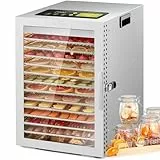 Kwasyo Dörrautomat Edelstahl, Doppelventilator 360 ° Effizientes Dry, Dörrgerät 12 Etagen, 30-90℃ Temperaturregelung, 24 Stunden Timer, Überhitzungsschutz, Rezeptheft für Fleisch Obst Gemüse Kräuter