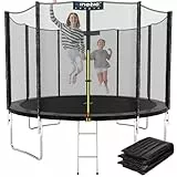 KINETIC SPORTS Trampolin Outdoor 'Salto Plus' Ø 244 cm - Komplett-Set für Kinder, USA Sprungtuch, Netz, Randpolster, Leiter - Schwarz