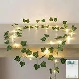 AebeChun 2M 20LED Efeu Lichterkette Künstlich, Efeugirlande Lichterkette Batterie mit Timer, Blumengirlande Hängend Pflanzen Deko für Garten, Balkon, Hochzeit, Party