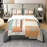 Homewish Bettbezug 240 x 260 cm, gelb, grau, kariert, Bettwäsche für Doppelbett, quadratisch, abstrakt, für Kinder, Erwachsene, Bettwäsche und Kissen, geometrisch, Bettwäsche-Set, weiche Baumwolle