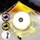 KWODE Camping Lichterkette Aufrollbar，10M 3-in-1Tragbare Outdoor LED Lichterkette，USB Wiederaufladbare Ausziehbare Campinglampe mit 8 Beleuchtungsmodi, für Camping, Hof und Wandern