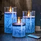 MOZC LED kerzen flackernde flamme, LED kerze mit Timerfunktion im Glass, Elektrische Echtwachskerzen mit Fernbedienung, 3 teilige Flammenlose Kerzen für Deko Schlafzimmer, Badezimmer Deko