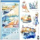 Uideyvi Blue Ocean Serie Aufkleber Scrapbooking Zubehör für Junk Journal, 20 Blatt PET-Aufkleber – Vintage Journaling-Aufkleber, Ephemera-Aufkleberbuch, vorgeschnitten (TZ-007-001)