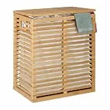 Relaxdays Wäschekorb mit Deckel, 2 herausnehmbare Säcke, je 44 l, HBT: 61x53x35 cm, Wäschesammler Bambus, Natur/beige