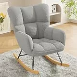 Hawthyhome Schaukelstuhl mit Armlehnen & Stillsessel, gepolstert mit Hoher Rückenlehne, Belastbar bis 136 kg, Moderner Relaxsessel für Wohnzimmer, Schlafzimmer & Babyzimmer, Grau