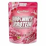IronMaxx 100% Whey Protein Pulver 500g - Himbeere | Cremiger Eiweißshake mit BCAAs & EAAs | High Protein, Low Carb & zuckerarm | Ideal für Muskelaufbau & Fitness Design kann variieren