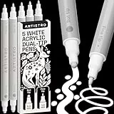 Artistro Acrylstifte Zeichenset für Stein, Holz, Stoff, Glas & Keramik – Wasserfest mit Doppelspitze – Perfekt zum Basteln, Malen & Dekorieren zu Christmas, Künstlerbedarf – 5 Weiße Farben