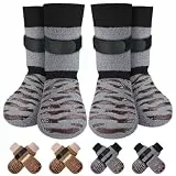 Eyein 2 Paar Doppelseitige Hundesocken, Anti-Rutsch Socken mit verstellbarem Klettverschluss für Hunde - Pfotenschutz auf Hartholzböden in Innenräumen (Grau, M)