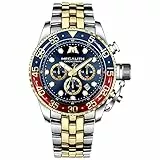 MEGALITH Herrenuhr Gold Edelstahl Chronographen Armbanduhr Herren Wasserdicht Groß Analog Uhr Herren Business Design Uhren fur Männer Blau Zifferblatt Kalender Leuchtend