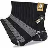 Cirorld Socken Herren 43-46 37-42, Atmungsaktive Wandersocken, Gepolstert Sportsocken Tennissocken, Laufsocken Trekkingsocken Arbeitssocken 5 Paar Schwarz 43-46