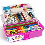 Blue Squid Arts & Crafts Box (Rosa) - 2800+ Stück Deluxe Bastelbedarfsbox, 2 Schubladen, 18 Fächer, stabiler Griff, Kunst-Bastelset, Geburtstagsgeschenke für Kinder, Schulbedarf für Kinder von 4–12