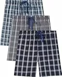 Jveyvth Schlafanzughose Herren Kurz, Kariert Pyjamahose 3er-Pack mit Seitentaschen und Elastischem Bund