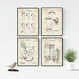 Nacnic Badezimmer Patent Poster 4er-Set. Vintage Stil Wanddekoration Abbildung von Toiletten und Alte Erfindungen. Verschiedene lustig Klempnerei Bilder ohne Rahmen. Größe A4.