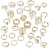 JSTHHTT 31 Stück Ringe Set für Damen - Boho Gelenk & Fingerringe, Knöchel & Daumen Ringe, Stapelbare Midi Ringe - Ideal für Geburtstagsfeiern & Abschlussbälle - Gold
