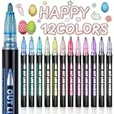 Lenski Ostergeschenke Kinder, Ostern Geschenke Kinder Ostern Basteln, Geschenke für Mädchen Geschenk 4-12 Jahre, 12 Glitzerstifte Magische Stifte Metallic Outline Marker Zauberstifte Basteln