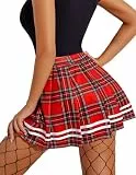 Avidlove Damen Kurz Rock Karneval Kostüm Sexy Skirt Basic Faltenrock Kariert Kleid Rave Outfit Hohe Taille Plisseerock Tennis Sportrock Party Minirock Elastisch Schule A-Linie Schwarz-Rot-Plaid M