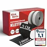 Klick Berlin Klettband Selbstklebend Extra Stark 5 cm x 3 m | Klett Klebeband klebt auf vielen Flächen | Klettverschluss | 50mm breit, 3 Meter lang | Schwarz