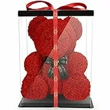 NADIR 70cm Blumenbär mit Schleife/inklusive vorverpackter Geschenkbox/Valentinstag Muttertag Geburtstag Jahrestag Infinity Rosebear Bär aus Rosen Flower Teddy Teddybär Blütenbär (Rot, 70 cm)