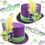 Bdecoll 2 Pack Mardi Gras Kostüm Huts mit Lila Grun Federn,Venezianische Masquerade Mardi Gras Hute für Maskerade-Party, Karneval