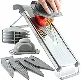 STONELINE V Hobel Gemüseschneider Set 9 teilig für Scheiben Stifte Streifen Würfel, mit 5 Schneid-Einsätzen Klingen aus Edelstahl, Gemüsehobel Gemüsereibe Pommesschneider Mandoline Küchenhobel