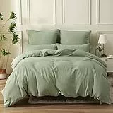 SOULFUL Doppelte Muslin Bettwäsche 135x200 4 Teilig Baumwolle, Bettwäsche-Sets 2er Set Bettbezug mit 2 Kissenbezüge 80x80 cm, ÖKO-TEX Bettwäsche Lakritzgrün mit Reißverschluss