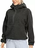 icyzone Damen Teddy Fleece Hoodie Sherpa Kapuzenpullover Herbst Winter Warm Pullover Casual Sweatshirt (Black, L)