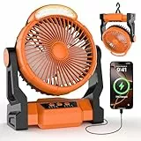 Diealles Shine Camping Ventilator mit Akku 15000mAh, 3 in 1 USB Ventilator, Camping Lüfter Sehr Leise, Zeltventilator mit LED Licht, Tischventilator für Freien Hause Büro
