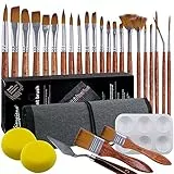 Pinselset Malen 29 Stück,Withosent Acrylfarben mal Pinselset, Künstlerpinsel Einschließlich 24 Bürste, Mischpalette, 2 Schwamm, Spachtel, Detail Malpinsel, Für Körperbemalung, Acryl, Aquarell